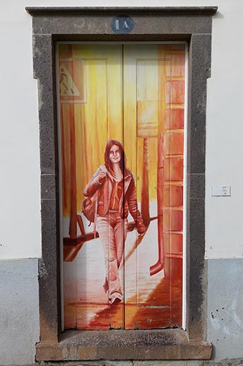 A colourful door mural in Funchal, Madeira 